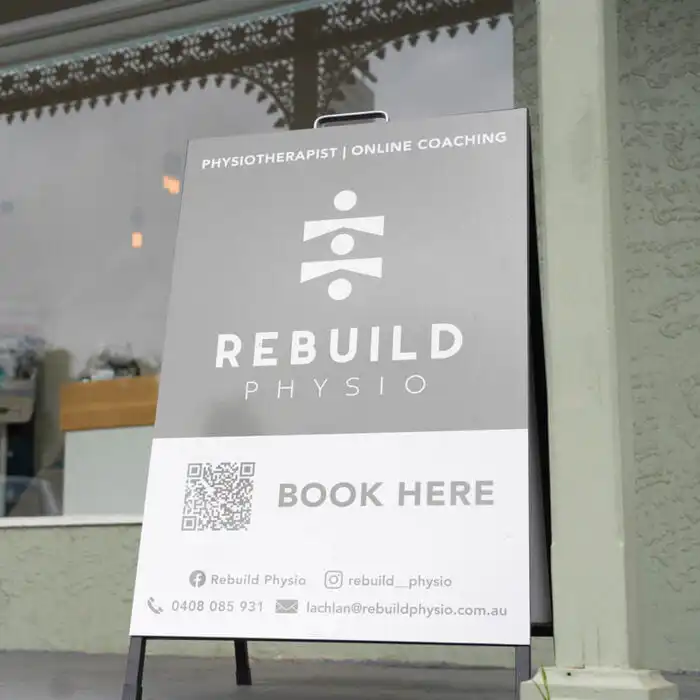 Our welcome sign outside physiotherapy clinic in Glenelg