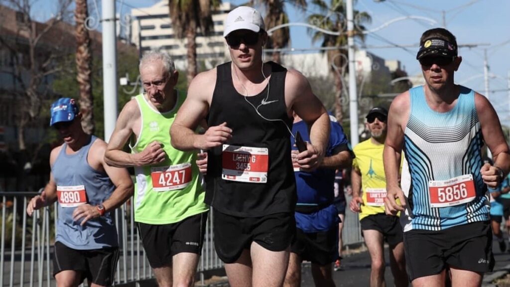 Physiotherapist Lachlan Gillies running a marathon