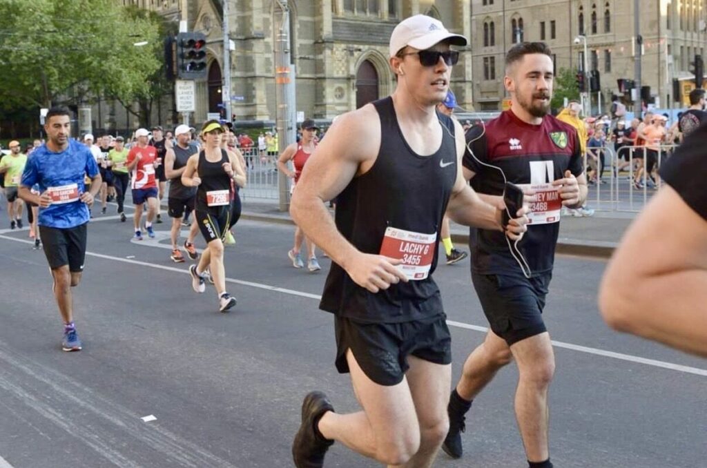 Physiotherapist Lachlan Gillies running a marathon